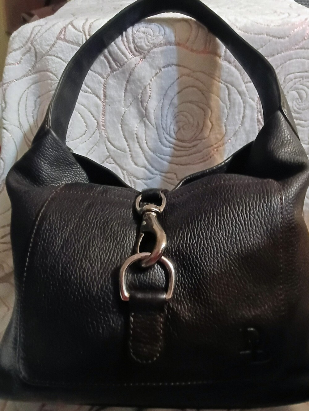 Dooney & Bourke Black Leather Shoulder Bag with Silver-Tone Hardware
